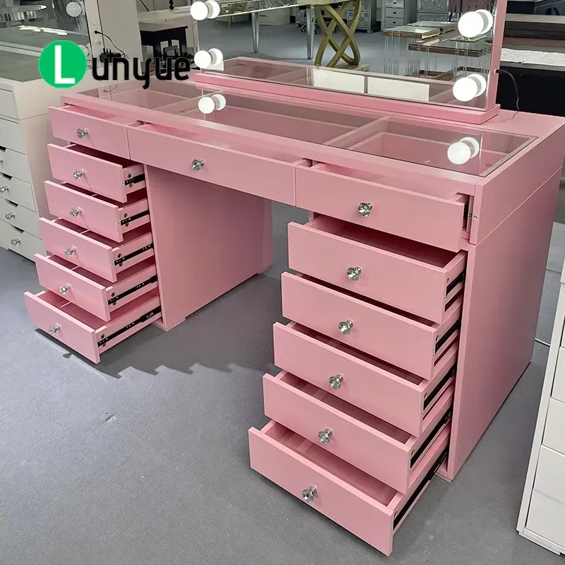 Roze houten kaptafel met spieg - Beauty Makeup Vanity Set recensie en prijs